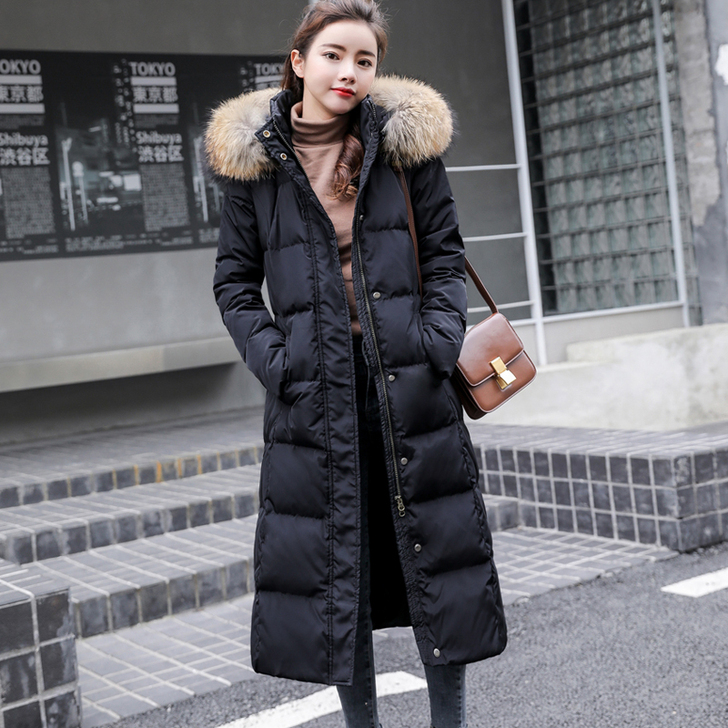 反季节清仓女装特卖修身韩版过膝羽绒服女士中...