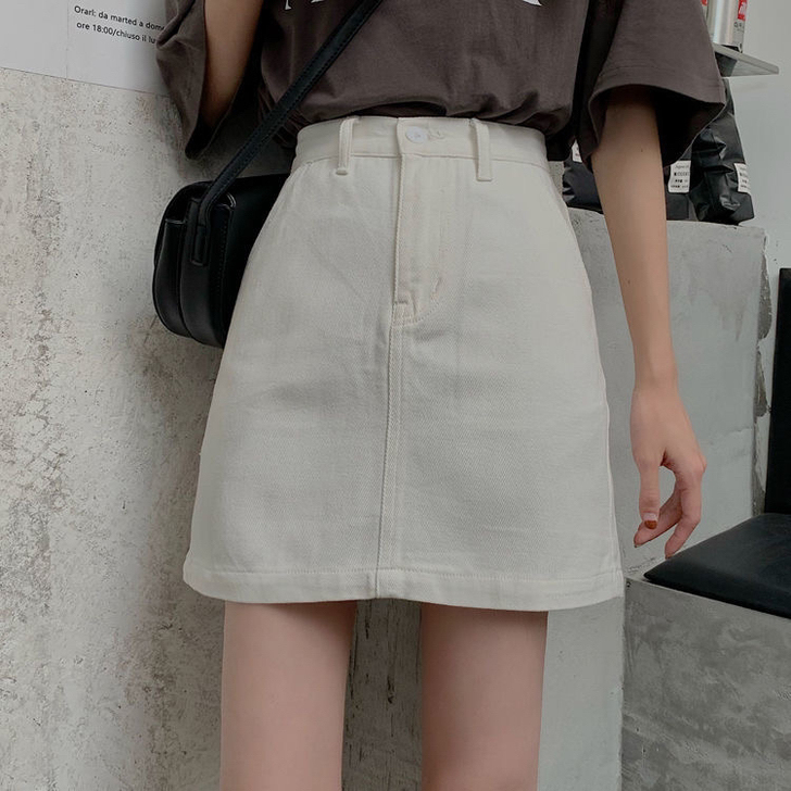 夏季新款韩版百搭纯色半身裙女高腰显瘦休闲A...