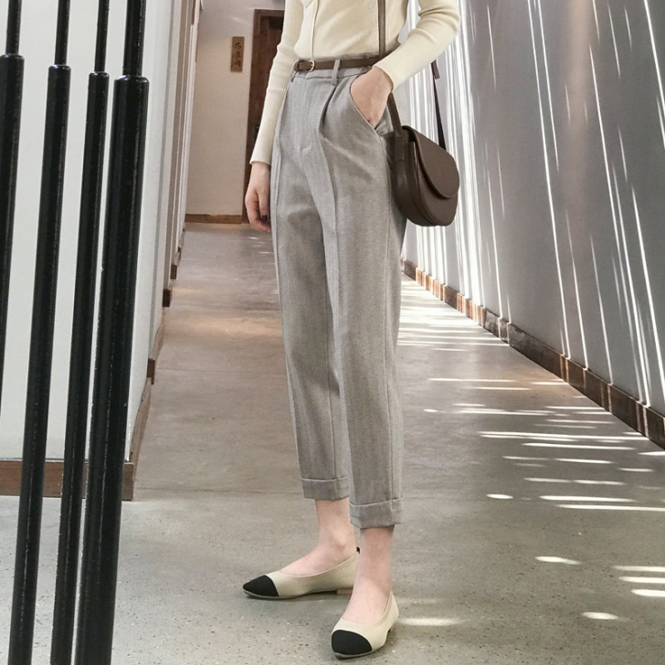 春秋高腰显瘦烟管裤女职业西装裤垂感直筒正装...