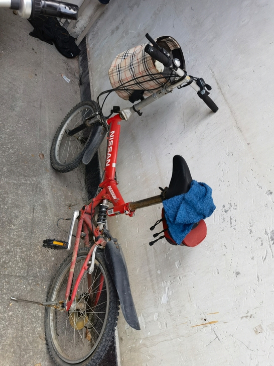 进口尼桑折叠自行车，其他完好，后轮很久不骑...