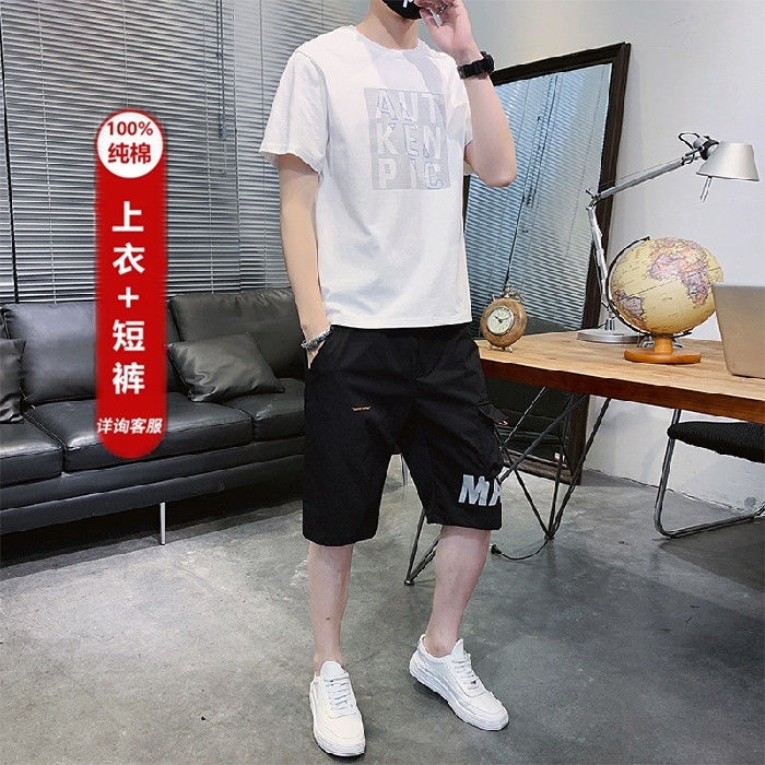 纯棉T恤短裤套装2021新款潮套装短袖春夏...