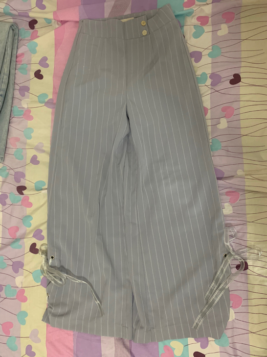 M Queen独立制衣 复古条纹侧开衩裤子