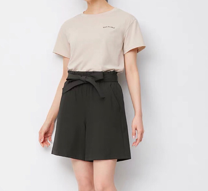 优衣库 女 夏装短裤花苞裤有腰带