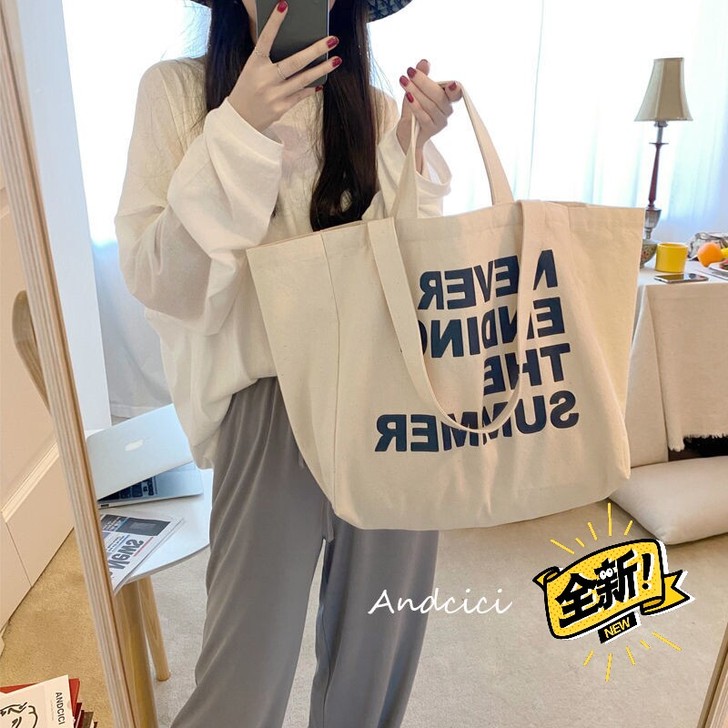ins帆布包女2021新款韩版单肩大容量学...