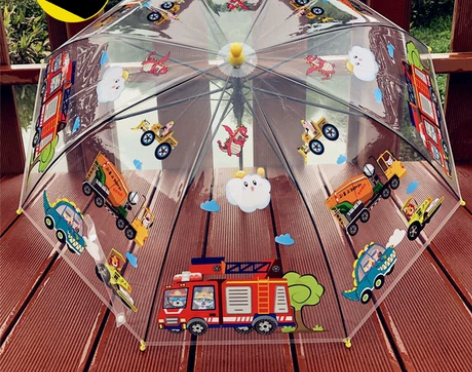 新品消防车工程队透明3-7岁儿童雨伞幼儿园...
