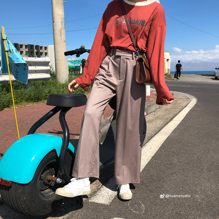 陆小团团 早秋西装阔腿裤2018韩国新款宽...