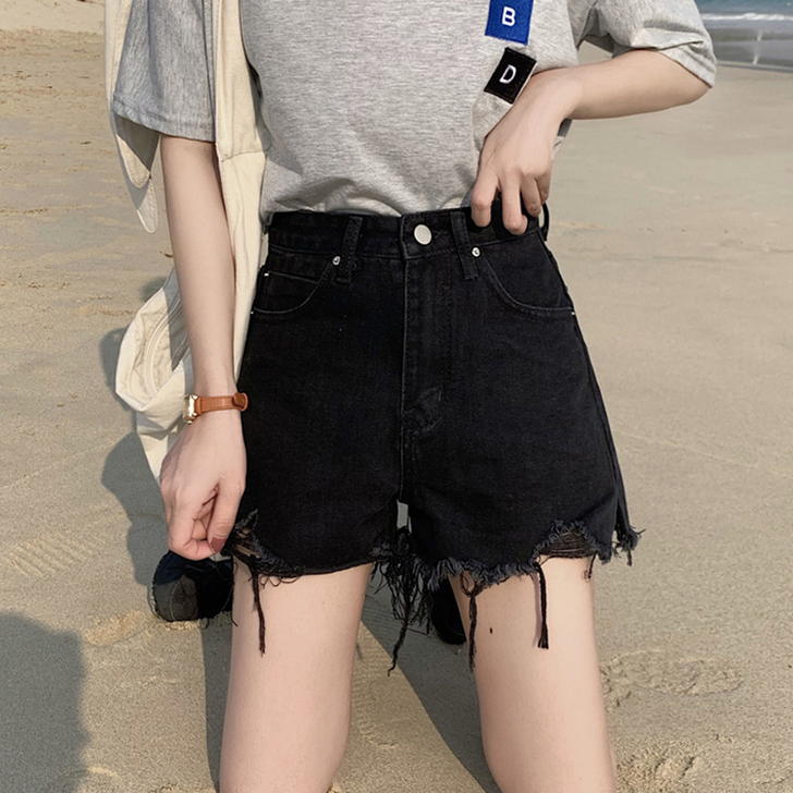 黑色直筒裤短裤2020年夏季新款韩版高腰牛...