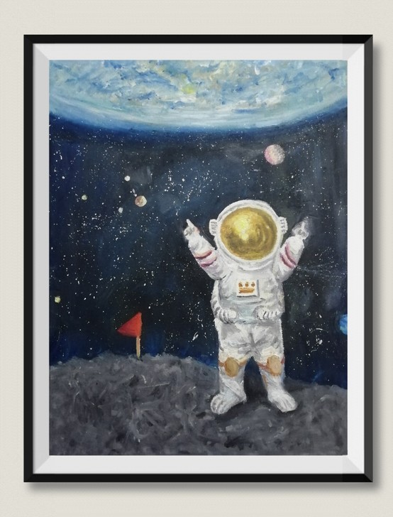 油画太空人，长40cm，宽30cm，无装裱框