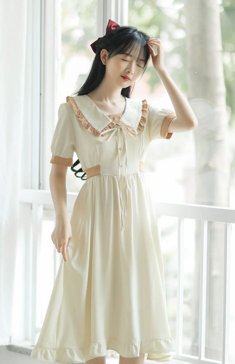 2021夏季新款森系甜美减龄连衣裙女娃娃领...