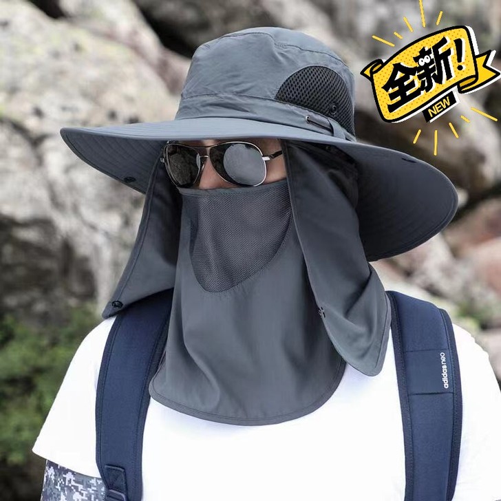【全新】帽子男防晒帽钓鱼帽渔夫帽全面防晒防...