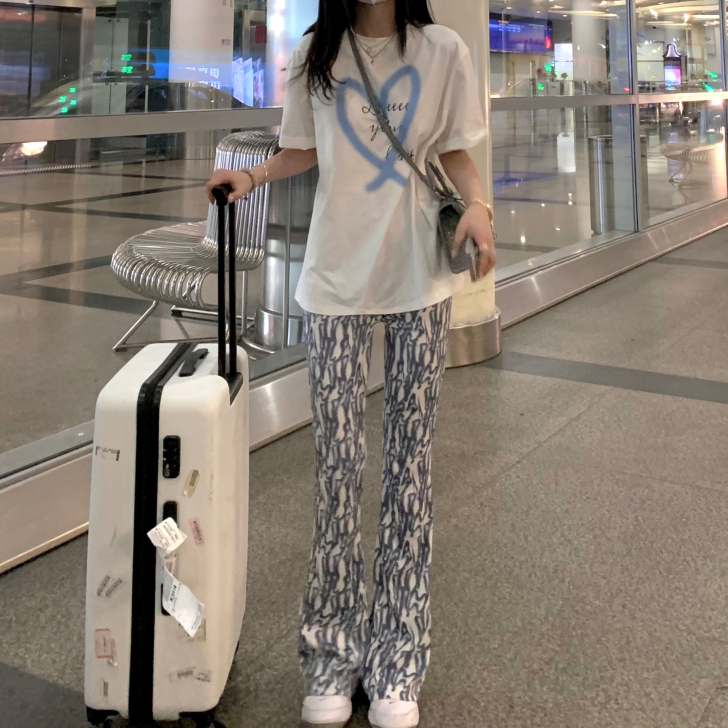 JMSHOP 涂鸦凉凉裤 印花针织裤子女春...