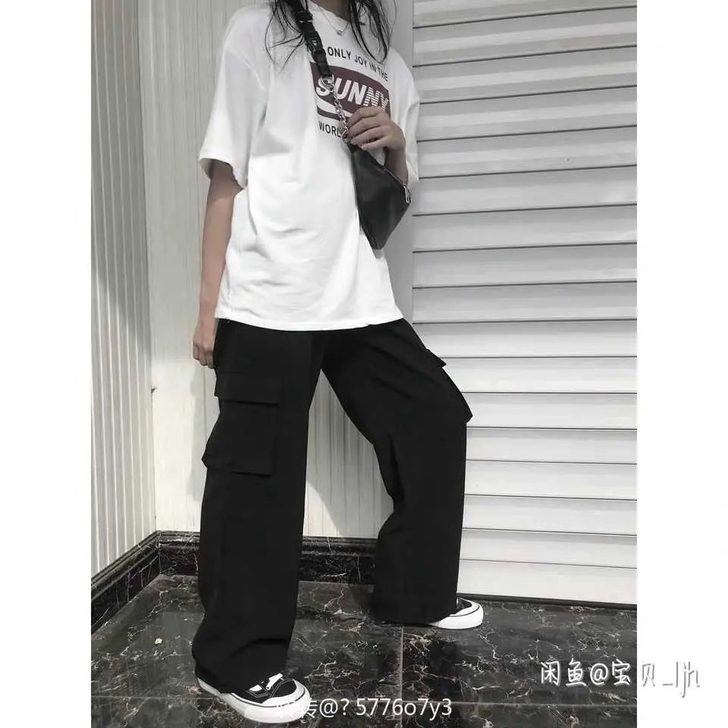美式工装大口袋拖地裤子 复古old shc...