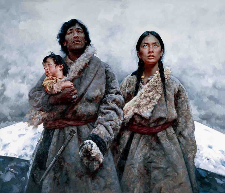 艾轩一家三口系列作品  微喷油画 材质：防...