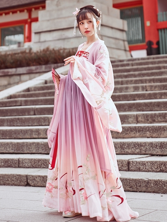【仿十三余】粉花神异色花神祭6米摆刺绣齐胸...