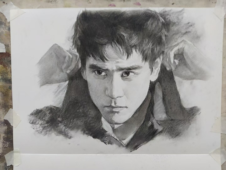 素描八开彭于晏作品分享,可定制,