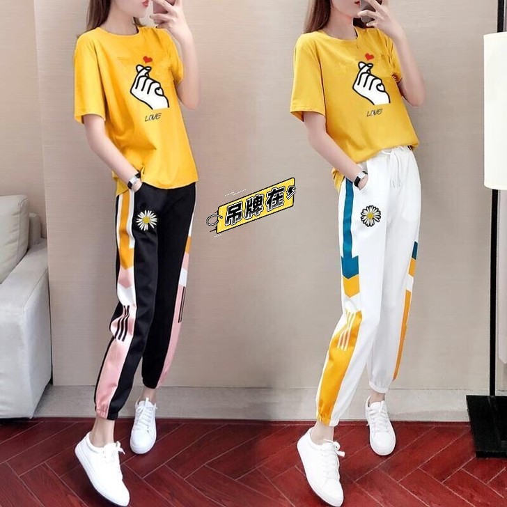 套装休闲运动女夏季2021新款小雏菊韩版宽...