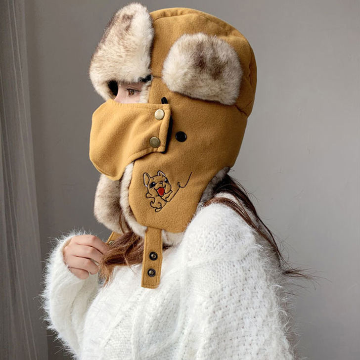 雷锋帽女款冬天电动车帽子冬季加绒保暖防风骑...