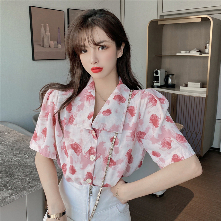 复古港味衬衫女夏季网红同款设计感法式宽松韩...