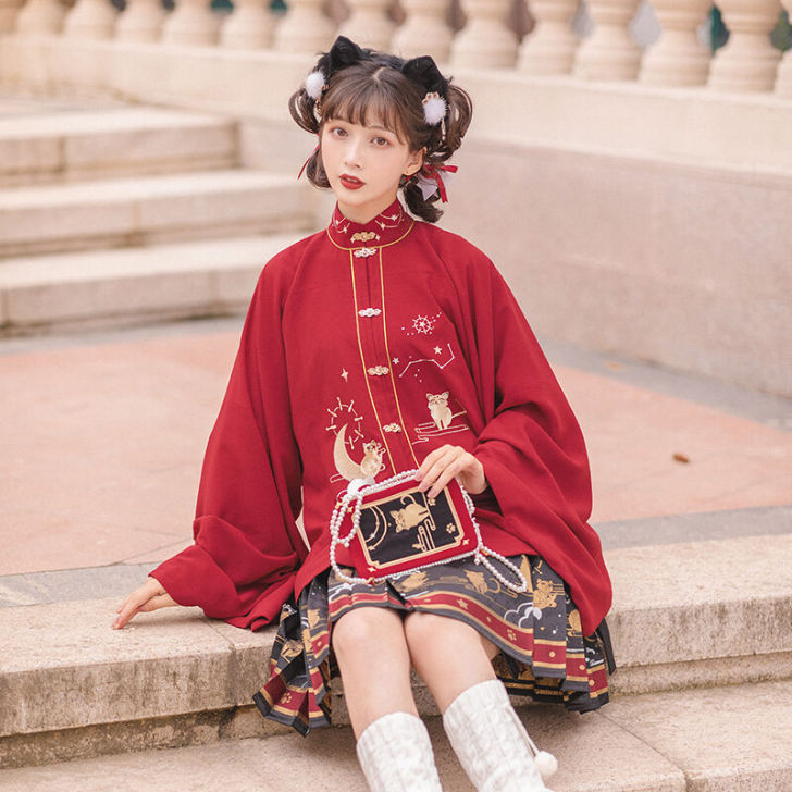 池夏花与酒:喵喵星 明制立领补服百迭裙汉元...