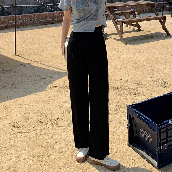 甜辣高腰显瘦垂感白色西装裤直筒休闲长裤女夏...