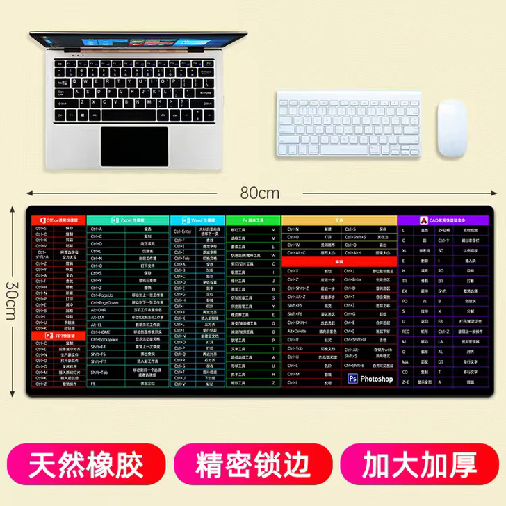 超大号鼠标垫加厚电竞游戏办公室快捷键大全电...