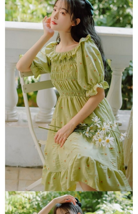 夏季小清新梗桔初恋甜美碎花超仙森系连衣裙女...