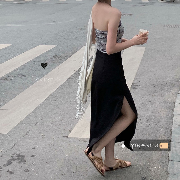 黑色半身裙女2021夏季新款复古减龄百搭显...