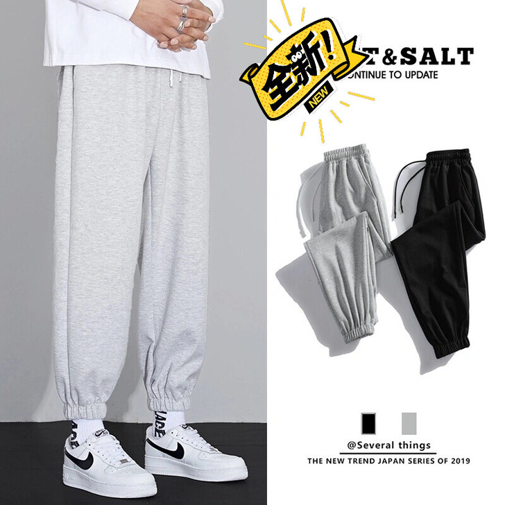 裤子男夏季休闲直筒运动裤宽松阔腿潮流束脚卫...