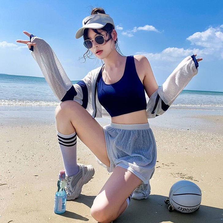 【四件套泳装】遮肚显瘦泳衣女士新款运动罩衫...