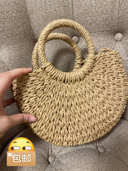 森系少女编织麻手提单肩包～