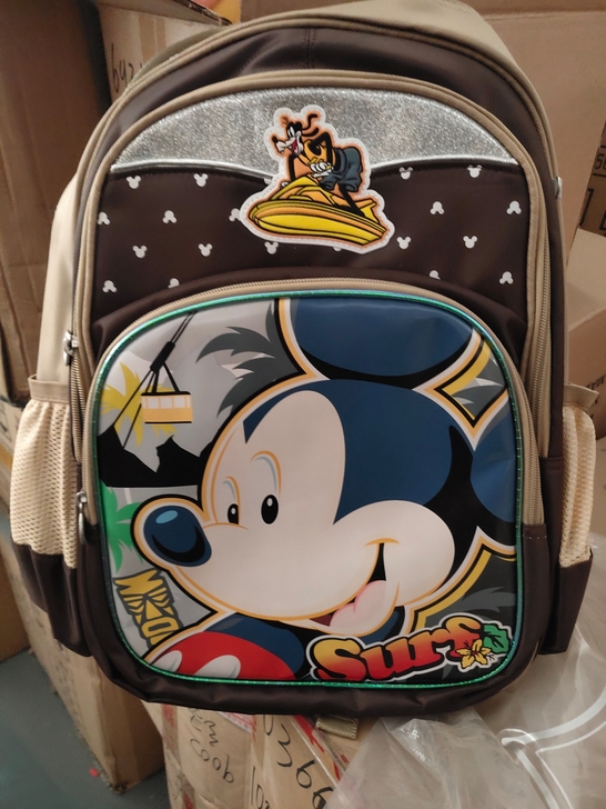 迪士尼米奇咖啡色学生双肩书包，大号适合3年...