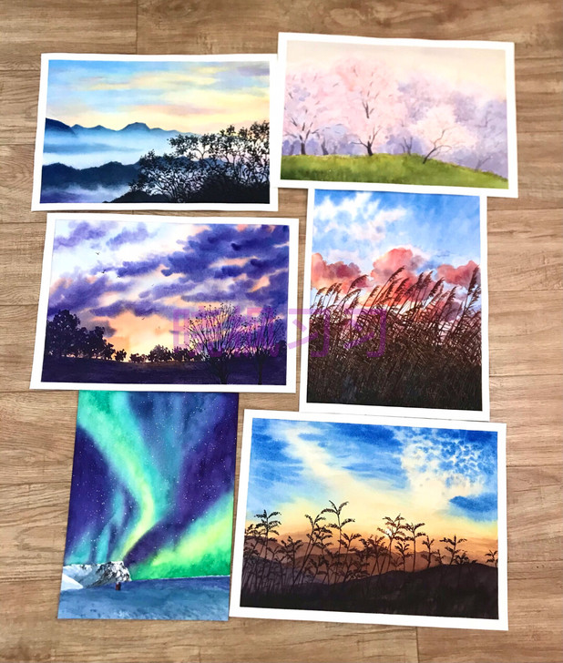 纯手绘水彩画作品出售,8开和小8开,两幅及...