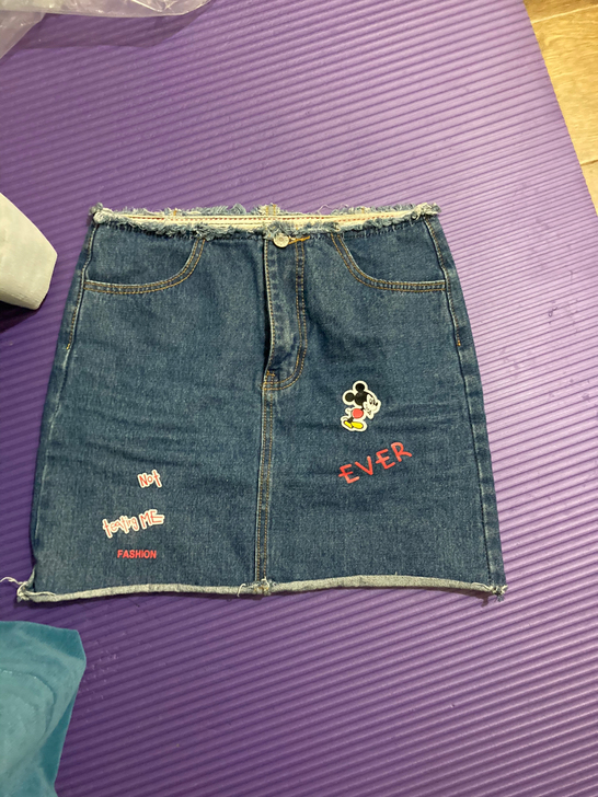 卡通米奇图案牛仔A字包裙短裙半身裙