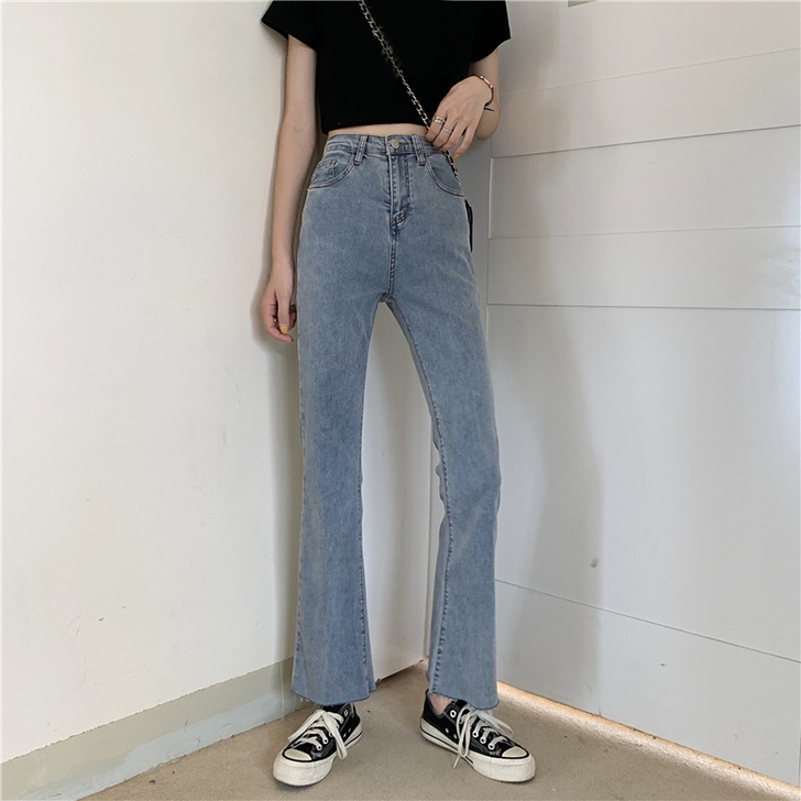 春季2021新款韩版高腰显瘦喇叭裤百搭直筒...