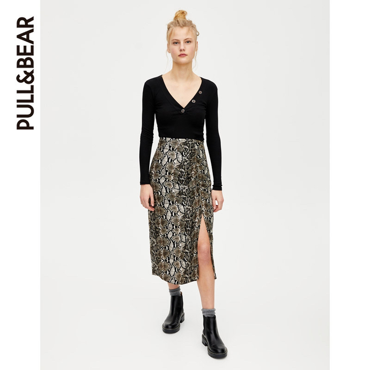 PULL＆BEAR 女士新款洋气黑色修身长...