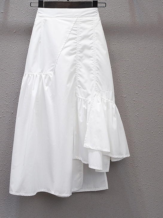 法式不规则白色半身裙中长款高腰显瘦赫本风A...