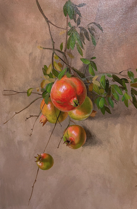 纯手绘油画，写实作品石榴，40*60cm，...