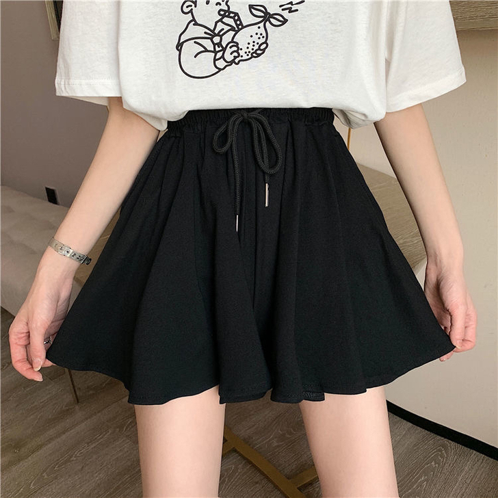 （4色可选）黑色裤子女宽松夏高腰抽绳百搭显...