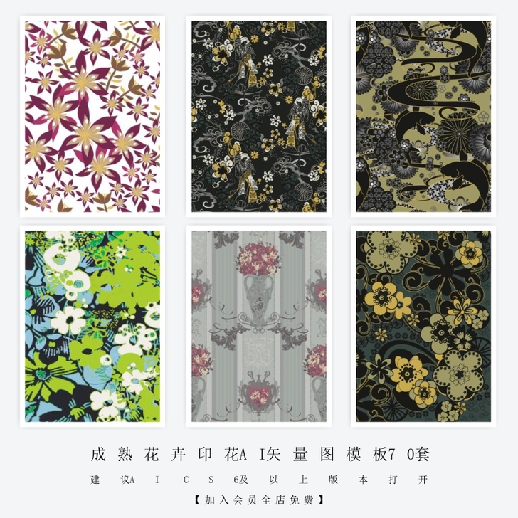 复古欧式花型印花图案AI矢量图素材四方连续...