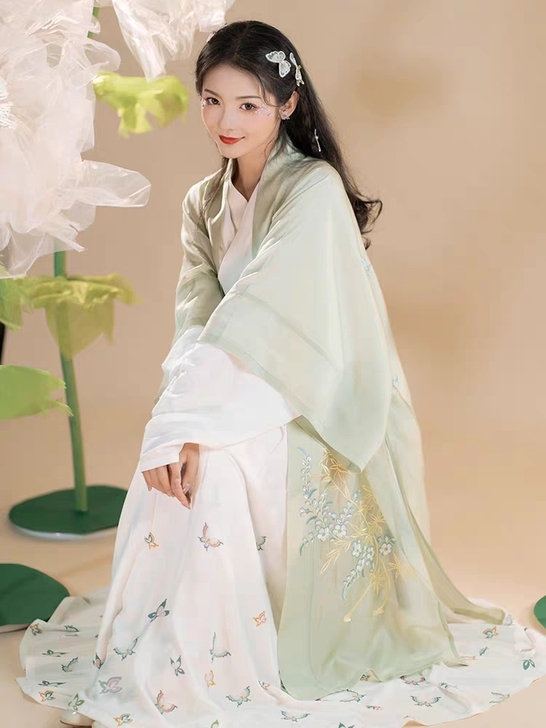 重回汉唐百蝶园原创宋制全套直领对襟一片式褶...