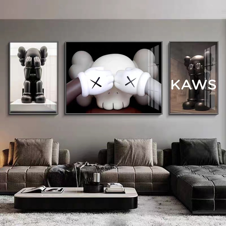 kaws公仔潮牌暴力熊三联挂画轻奢高档客厅...