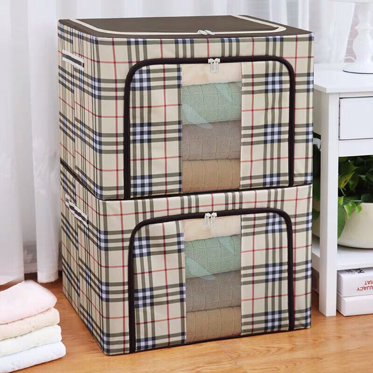 两个装72L牛津布收纳箱折叠特大号储物钢钢架