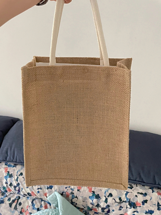 网红亚麻手提袋饭盒袋防水麻布袋改造手绘环保...