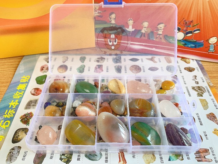 矿石化石科普标本，带贴纸，盒子和手册。每盒...