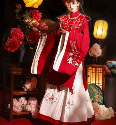 玉术原创汉服女花嫁明制汉服长衫齐腰斜襟云肩...