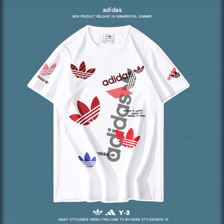 Adidas阿迪达斯T恤女三叶草短袖男in...