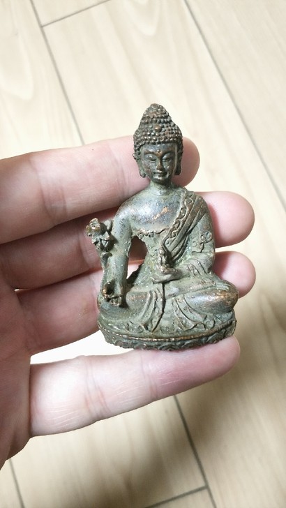 药师佛，铜实心佛摆件，铜佛祖手把件，老铜佛