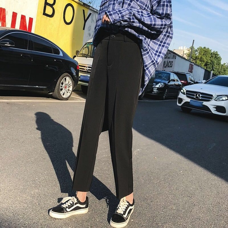 直筒裤女2019春夏韩版宽松九分裤长裤工装...
