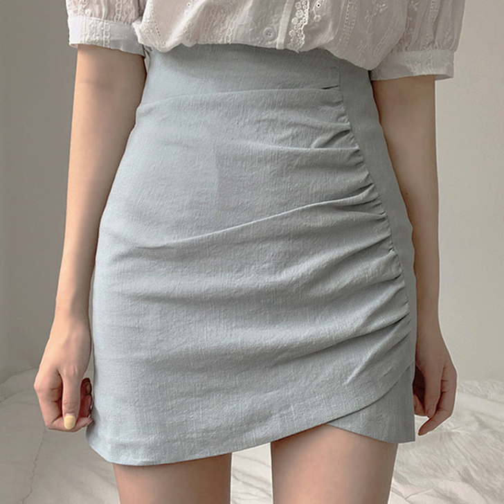 黑色褶皱半身裙女夏季薄款a字高腰显瘦不规则...