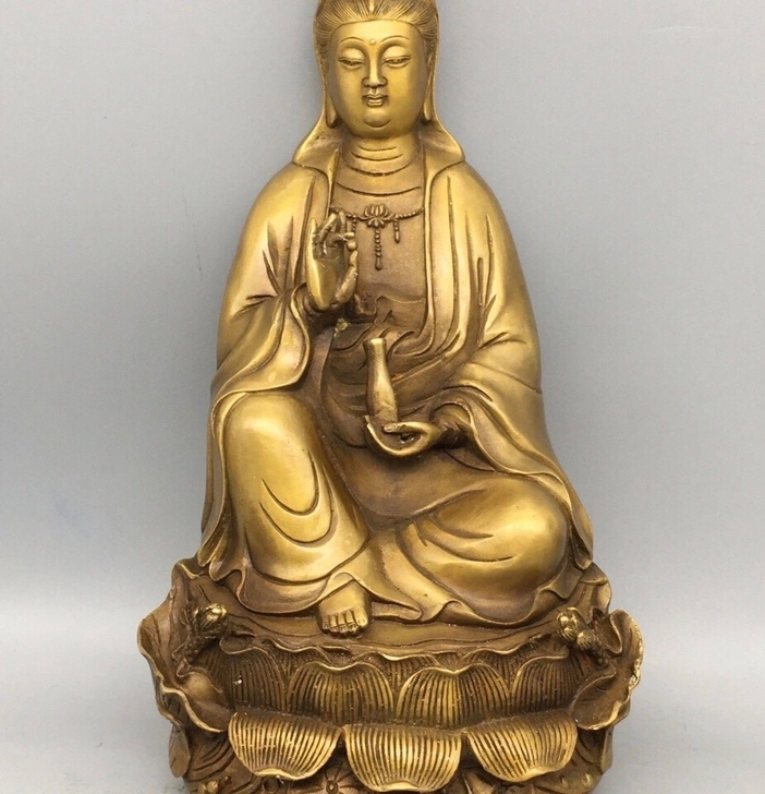 纯铜手持瓶子观音菩萨 铜佛观世音摆件 佛像...